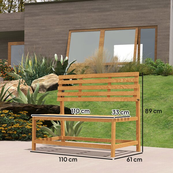 OUTSUNNY Dvojmístná zahradní lavice dřevěná nosnost 240 kg 110 x 61 x 89 cm teakové dřevo