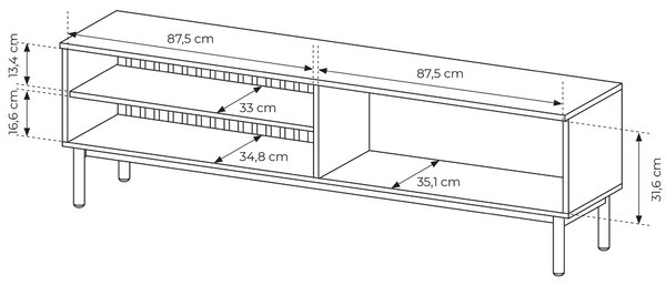 TV stolek 180 cm DEMOPOLIS - dub evoke / černý + LED osvětlení ZDARMA