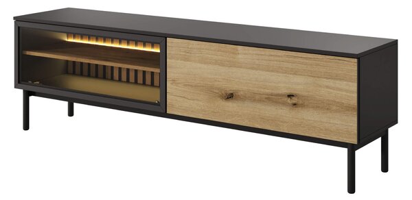 TV stolek 180 cm DEMOPOLIS - dub evoke / černý + LED osvětlení ZDARMA