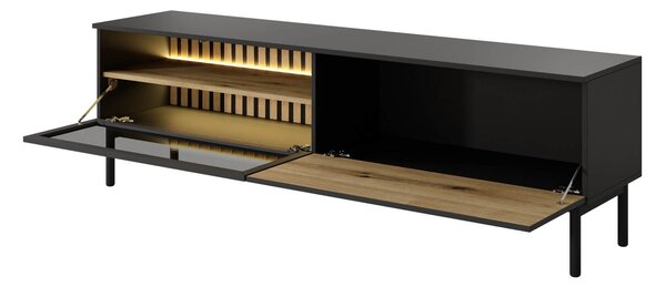 TV stolek 180 cm DEMOPOLIS - dub evoke / černý + LED osvětlení ZDARMA