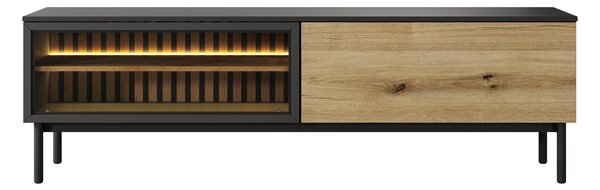 TV stolek 180 cm DEMOPOLIS - dub evoke / černý + LED osvětlení ZDARMA