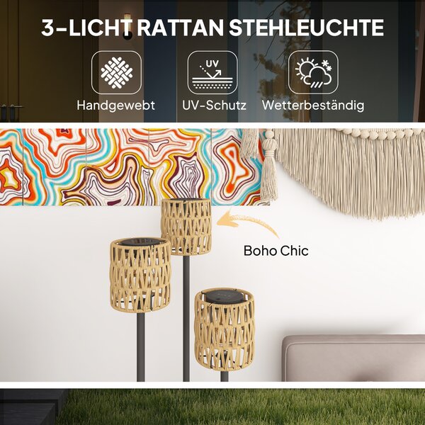OUTSUNNY Solární stojací lampa RATAN 3 v boho stylu 37 x 144 cm