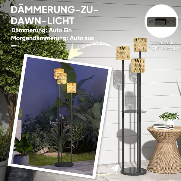 OUTSUNNY Solární stojací lampa RATAN 3 v boho stylu 37 x 144 cm