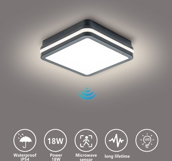 Brilagi - LED Venkovní svítidlo se senzorem BENE LED/18W/230V 22x22 cm IP54