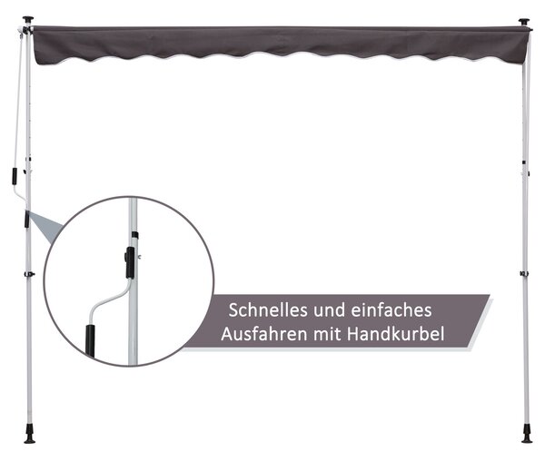OUTSUNNY Výškově nastavitelná přenosná markýza vhodná na balkon 200 x 150 cm šedá