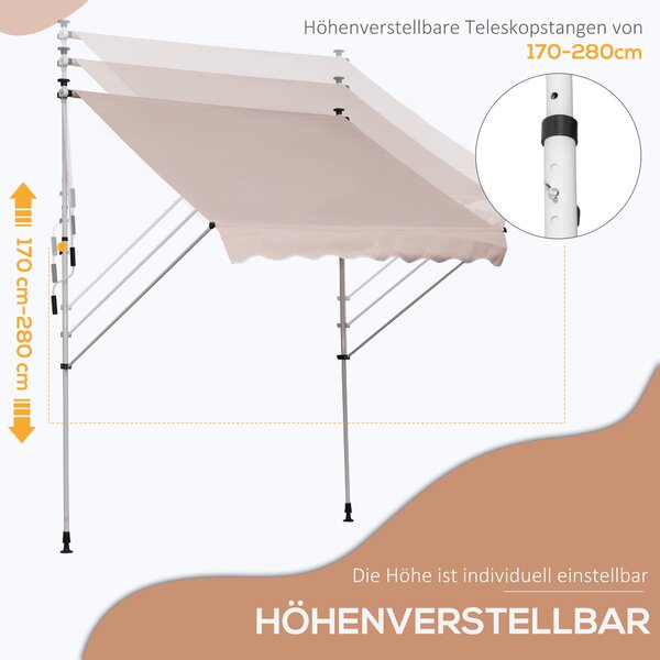 OUTSUNNY Výškově nastavitelná přenosná markýza vhodná na balkon 200 x 150 cm krémová