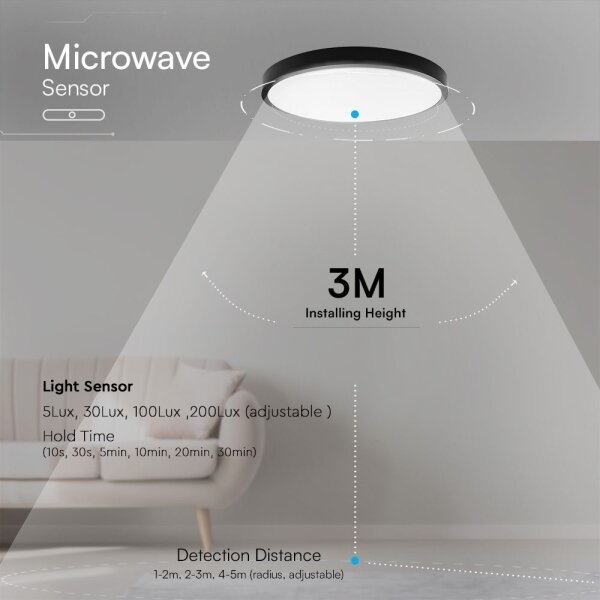 LED Koupelnové stropní svítidlo se senzorem LED/18W/230V IP44 4000K pr. 29 cm+DO