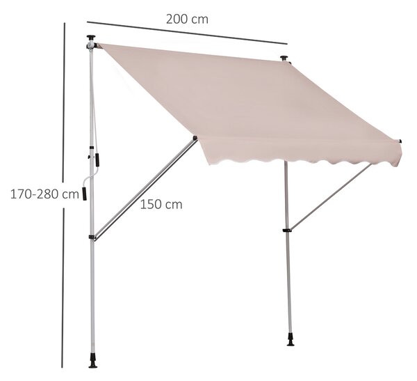 OUTSUNNY Výškově nastavitelná přenosná markýza vhodná na balkon 200 x 150 cm krémová