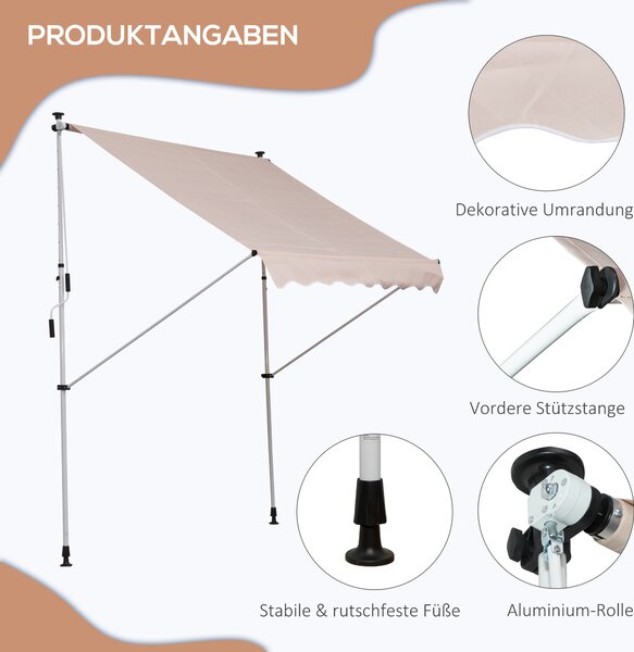 OUTSUNNY Výškově nastavitelná přenosná markýza vhodná na balkon 200 x 150 cm krémová