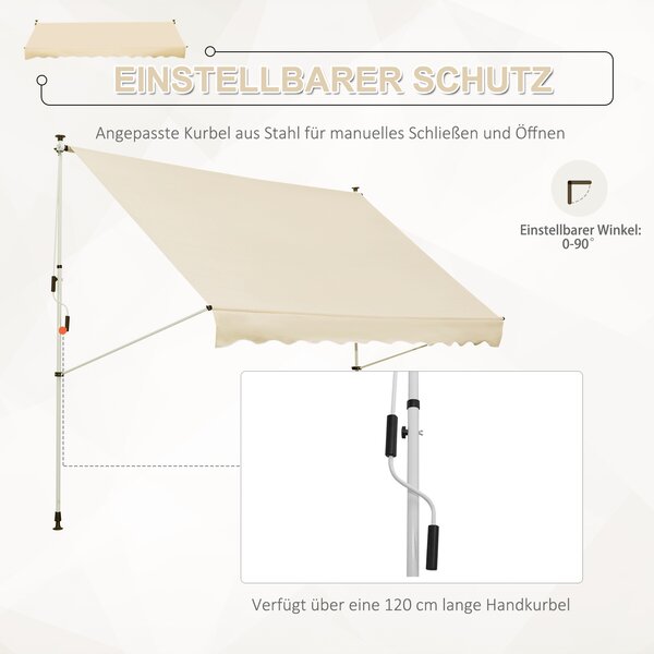OUTSUNNY Výškově nastavitelná přenosná markýza vhodná na balkon 300 x 150 cm krémová