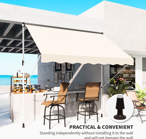 OUTSUNNY Výškově nastavitelná přenosná markýza vhodná na balkon 300 x 150 cm krémová
