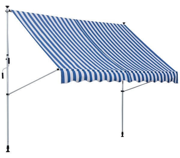 OUTSUNNY Výškově nastavitelná přenosná markýza vhodná na balkon 300 x 150 cm modrobílá