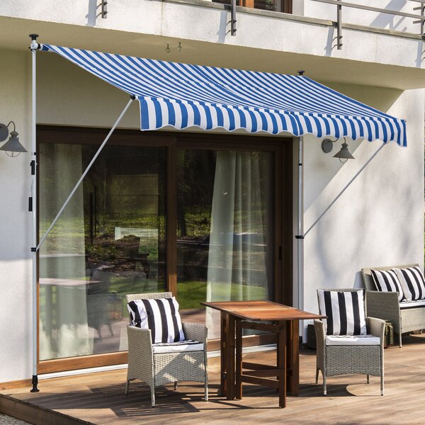 OUTSUNNY Výškově nastavitelná přenosná markýza vhodná na balkon 300 x 150 cm modrobílá