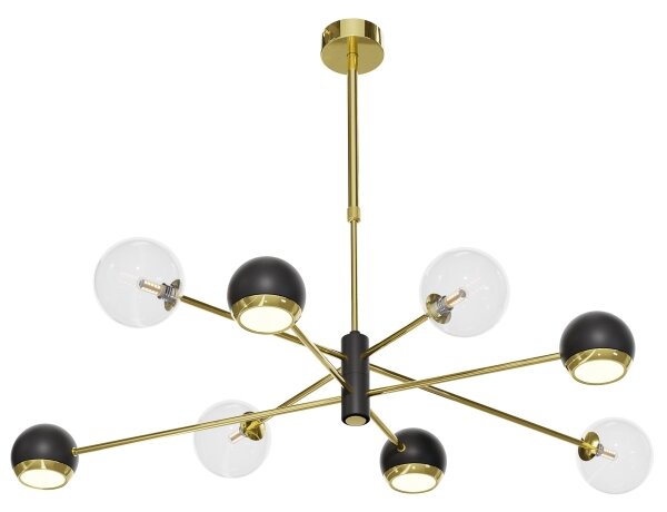 Jupiter 1973-Lustr na tyči MOKA 4xGU10/10W/230V + 4xG9/10W/230V zlatá/černá/čirá