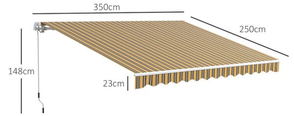 OUTSUNNY Stahovací markýza ruční s nastavitelným sklonem hliníková 350 x 300 cm žlutočerná