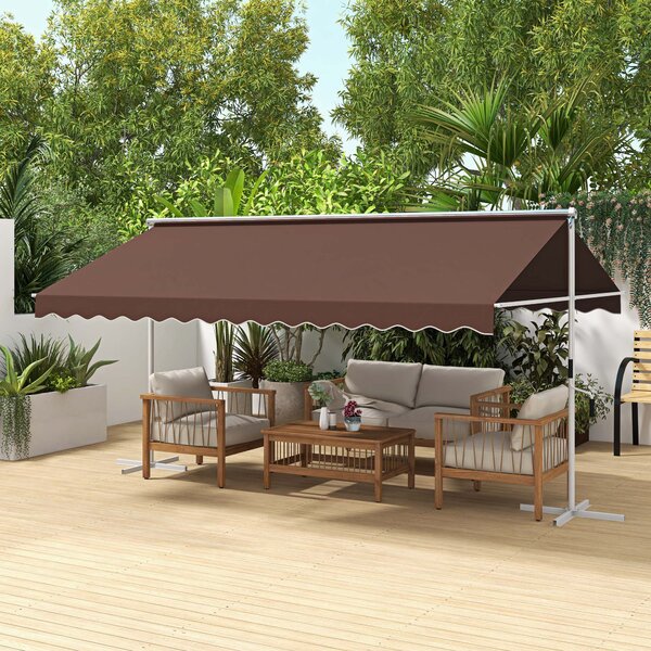 OUTSUNNY Volně stojící stahovací markýza s klikou 450 x 340 cm hnědá