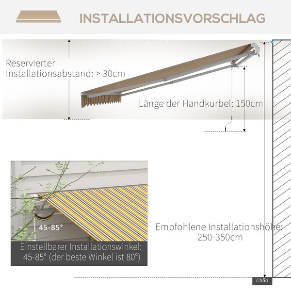 OUTSUNNY Stahovací markýza ruční s nastavitelným sklonem hliníková 350 x 300 cm žlutočerná