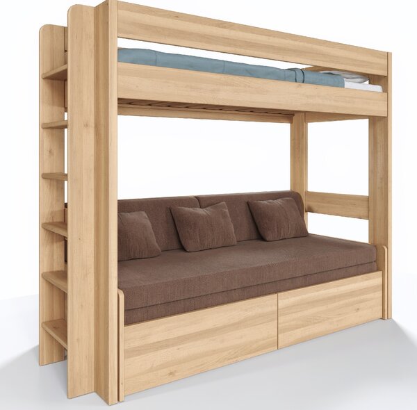 Vlastní výroba Buková patrová postel Junior s rozkládací postelí