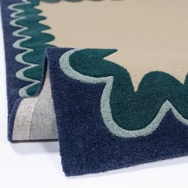 Ručně tkaný vlněný běhoun v přírodní barvě/zelenomodrý 80x230 cm Wiggle Wool – Flair Rugs