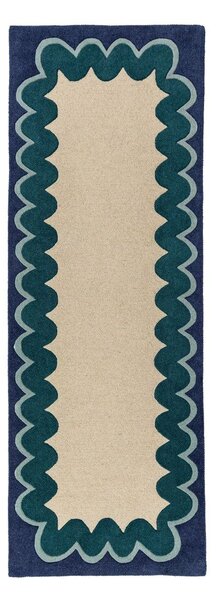 Ručně tkaný vlněný běhoun v přírodní barvě/zelenomodrý 80x230 cm Wiggle Wool – Flair Rugs