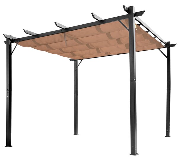 OUTSUNNY Volně stojící kovová pergola se stahovací plátěnou střechou 400 x 300 cm hnědá