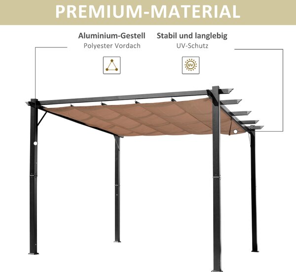 OUTSUNNY Volně stojící kovová pergola se stahovací plátěnou střechou 400 x 300 cm hnědá
