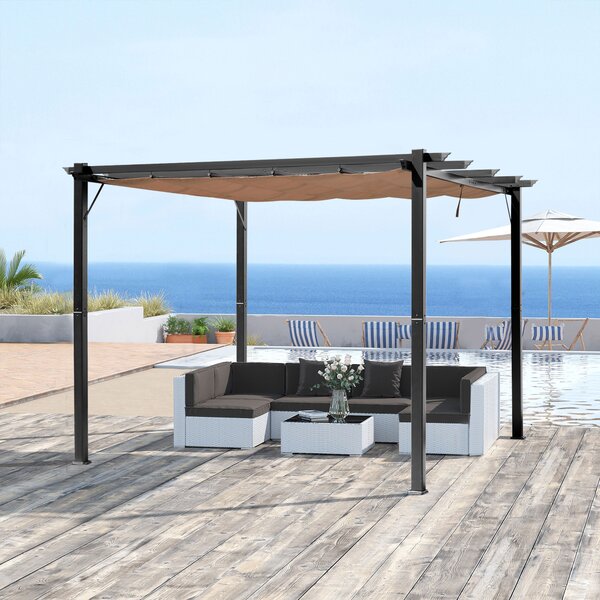 OUTSUNNY Volně stojící kovová pergola se stahovací plátěnou střechou 400 x 300 cm hnědá