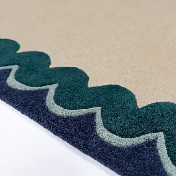 Ručně tkaný vlněný běhoun v přírodní barvě/zelenomodrý 80x230 cm Wiggle Wool – Flair Rugs