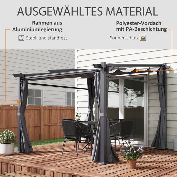 OUTSUNNY Volně stojící kovová pergola se stahovací plátěnou střechou a bočnicemi 297 x 295 cm šedá