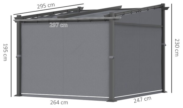 OUTSUNNY Volně stojící kovová pergola se stahovací plátěnou střechou a bočnicemi 297 x 295 cm šedá