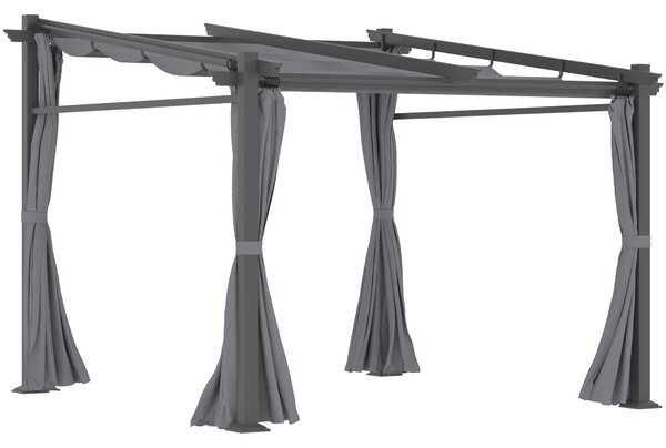OUTSUNNY Volně stojící kovová pergola se stahovací plátěnou střechou a bočnicemi 297 x 295 cm šedá