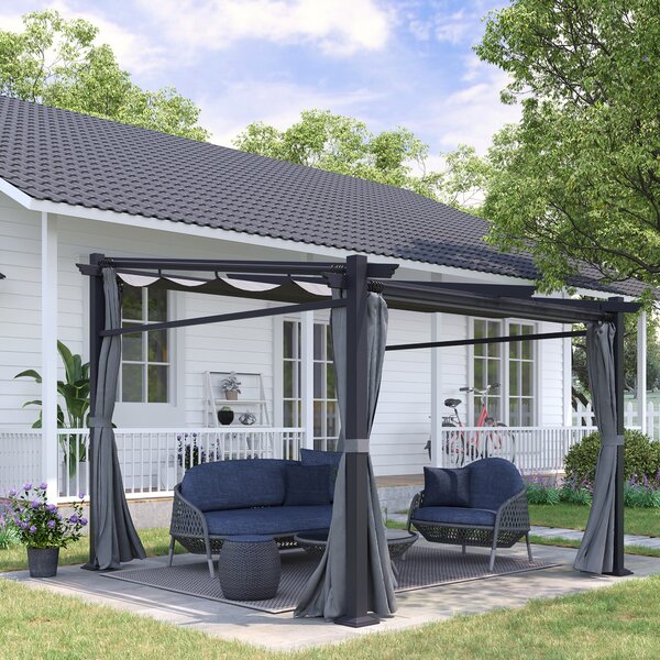 OUTSUNNY Volně stojící kovová pergola se stahovací plátěnou střechou a bočnicemi 297 x 295 cm šedá