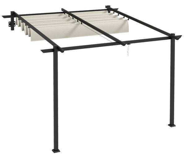OUTSUNNY Kovová pergola ke zdi s plátěnou střechou 300 x 300 cm krémová