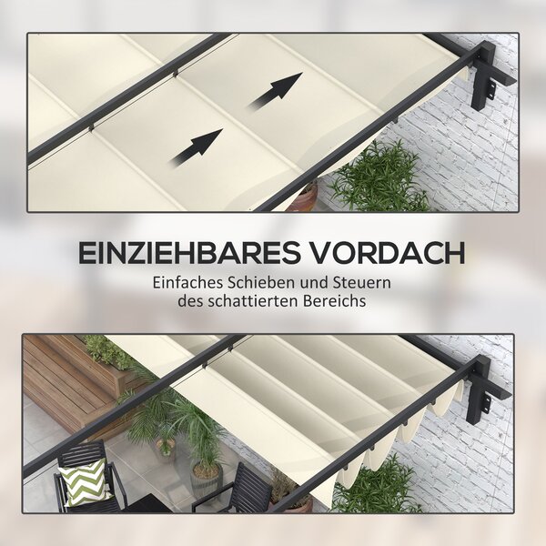 OUTSUNNY Kovová pergola ke zdi s plátěnou střechou 300 x 300 cm krémová