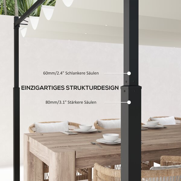 OUTSUNNY Volně stojící kovová pergola se stahovací plátěnou střechou 300 x 300 cm bílá