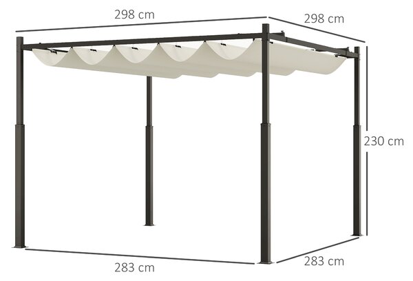 OUTSUNNY Volně stojící kovová pergola se stahovací plátěnou střechou 300 x 300 cm bílá