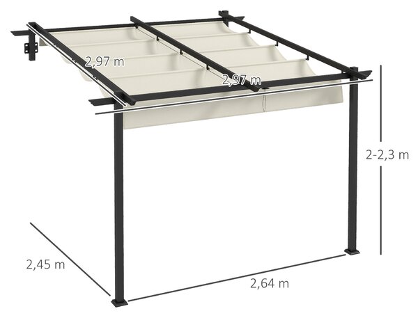 OUTSUNNY Kovová pergola ke zdi s plátěnou střechou 300 x 300 cm krémová