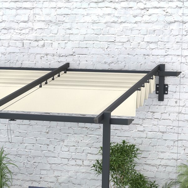 OUTSUNNY Kovová pergola ke zdi s plátěnou střechou 300 x 300 cm krémová