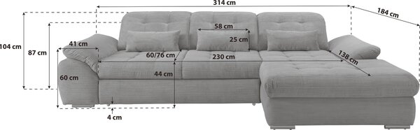 ROHOVÁ SEDAČKA, textil, šedá P & B - Sedací soupravy, Online Only