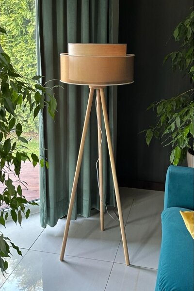 Duolla - Stojací lampa WOOD BOHO 1xE27/15W/230V pr. 45 cm měděná/hnědá/béžová