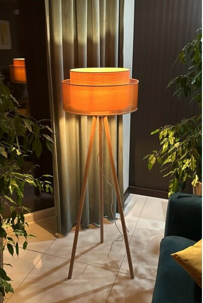 Duolla - Stojací lampa WOOD BOHO 1xE27/15W/230V pr. 45 cm měděná/hnědá/béžová