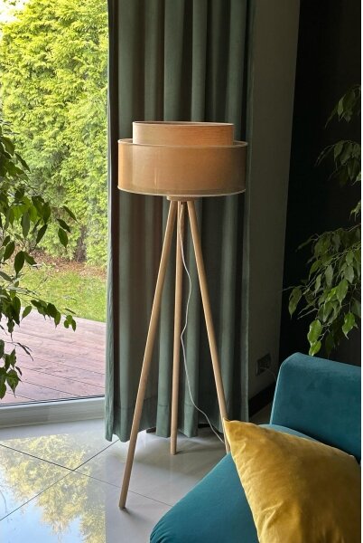 Duolla - Stojací lampa WOOD BOHO 1xE27/15W/230V pr. 45 cm měděná/hnědá/béžová