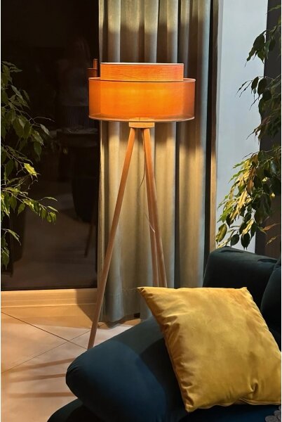 Duolla - Stojací lampa WOOD BOHO 1xE27/15W/230V pr. 45 cm měděná/hnědá/béžová