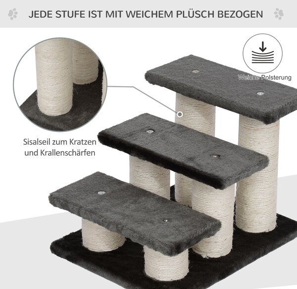 PAWHUT Schody pro pejsky a kočky 3 stupně plyš 45 x 35 x 34 cm šedá