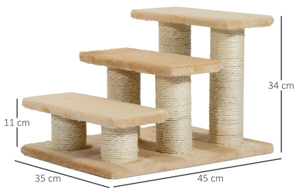 PAWHUT Schody pro pejsky a kočky se škrabadlem 3 stupně plyš 45 x 35 x 34 cm béžová