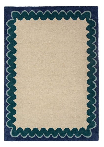 Ručně tkaný vlněný koberec v přírodní barvě/zelenomodrý 140x200 cm Wiggle Wool – Flair Rugs