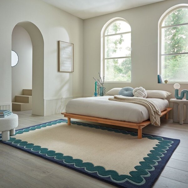 Ručně tkaný vlněný koberec v přírodní barvě/zelenomodrý 140x200 cm Wiggle Wool – Flair Rugs