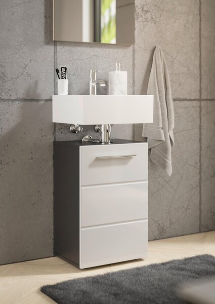 SKŘÍŇKA POD UMYVADLO, vysoce lesklá bílá, antracitová, 40/60/31 cm Xora - Online Only koupelnové skříňky, Online Only