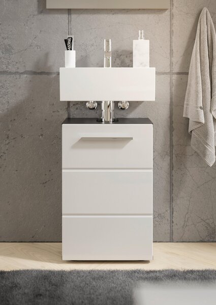 SKŘÍŇKA POD UMYVADLO, vysoce lesklá bílá, antracitová, 40/60/31 cm Xora - Online Only koupelnové skříňky, Online Only