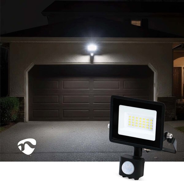 Nedis LLFLP16BLK - LED Reflektor se senzorem pohybu a soumraku LED/20W/230V IP44